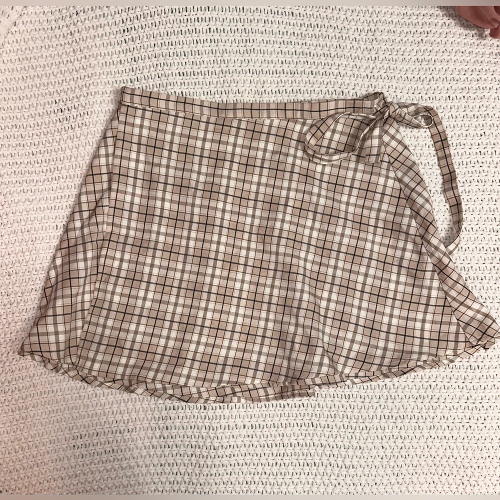Plaid Wrap Skirt - Brown